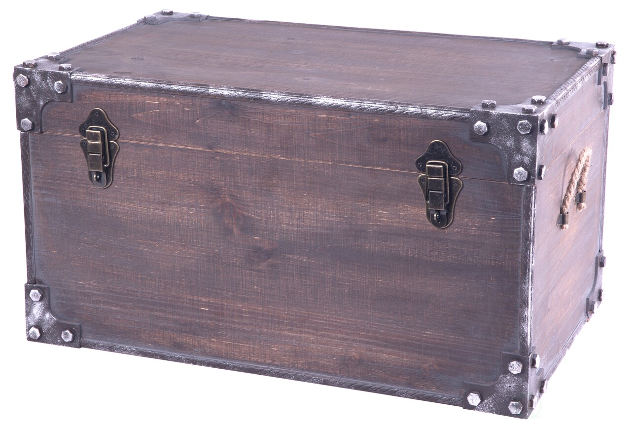 Distressed Wooden Vintage Industrial Style Decorative Trunk with Lockable Latch